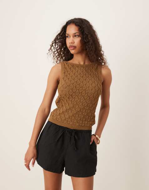 Gina Tricot relaxed fit drawstring linen shorts in black - view 1