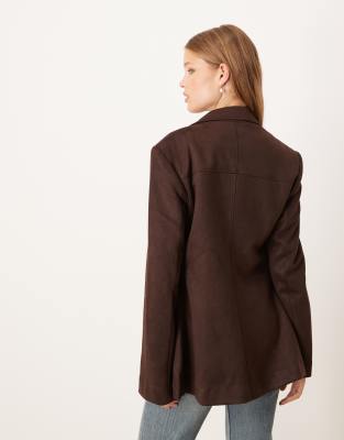 Gina Tricot Relaxed Fit Faux Suede Blazer In Brown