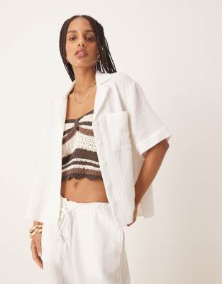 Gina Tricot relaxed fit gauze short sleeve shirt in white - part of a set