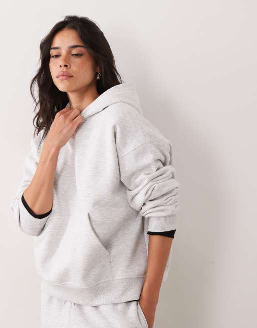 Gina Tricot – Relaxed-Fit-Kapuzenpullover in Hellgrau meliert, Kombiteil, 3 von 4