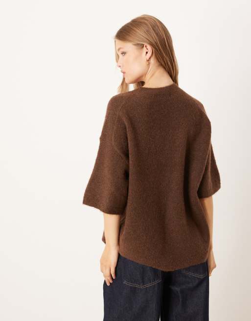 Gina Tricot relaxed fit knit wool alpaca blend short sleeve top in