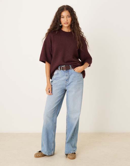 Gina Tricot relaxed fit knit wool alpaca short sleeve top in