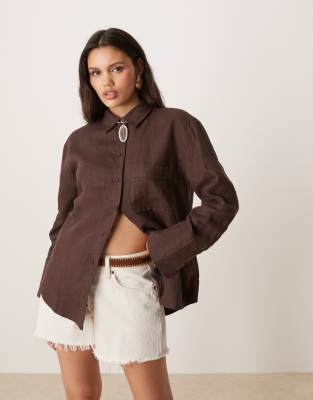 Gina Tricot Relaxed Fit Long Sleeve Linen Shirt