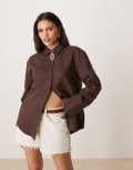 [GINA TRICOT] Gina Tricot relaxed fit long sleeve linen shirt in brown S Brown