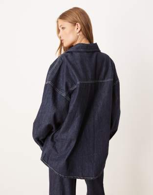Gina Tricot Relaxed Fit Oversized Denim Shirt In Blue