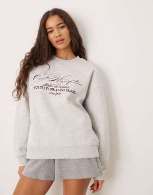 Gina Tricot - Relaxed-Fit-Pullover in Hellgrau meliert mit Grafikprint