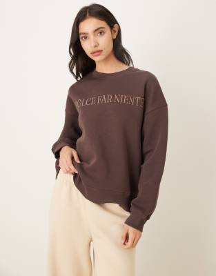 Gina Tricot - Relaxed-Fit-Sweatshirt in Dunkelbraun mit Grafikprint-Brown