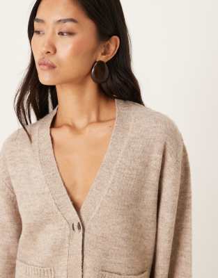Gina Tricot Relaxed Knit Cardigan With Pockets In Neutral