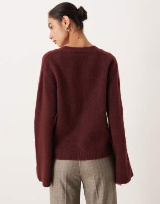 Gina Tricot Relaxed Knit Cardigan With Pockets In Burgundy