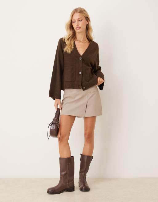 Gina Tricot relaxed knit cardigan with pockets in dark brown