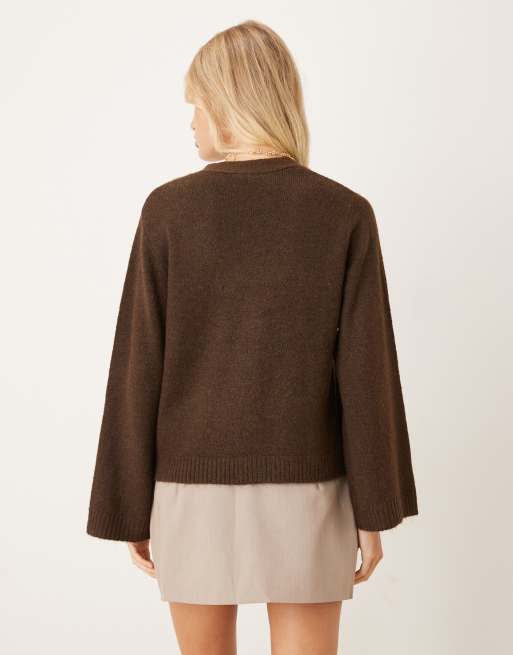 Gina Tricot relaxed knit cardigan with pockets in dark brown