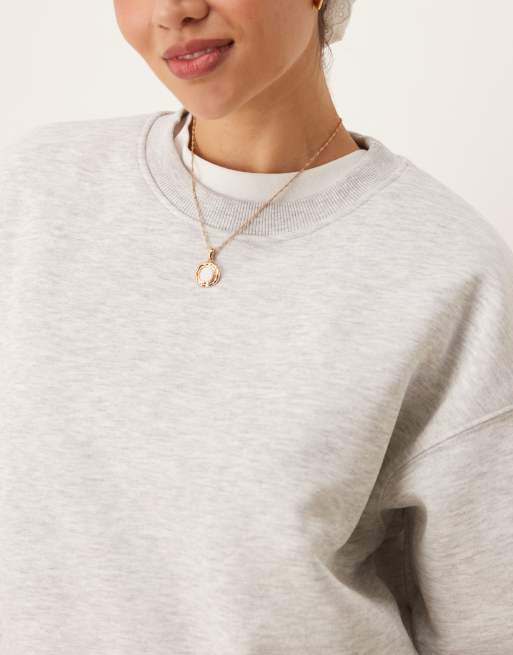 Gina Tricot relaxed sweatshirt in light grey melange, 3 of 4