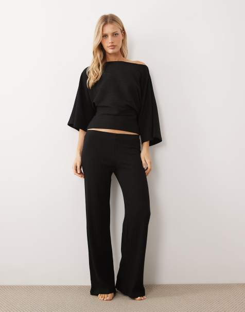 Gina Tricot rib knit pants in black - part of a set - view 1