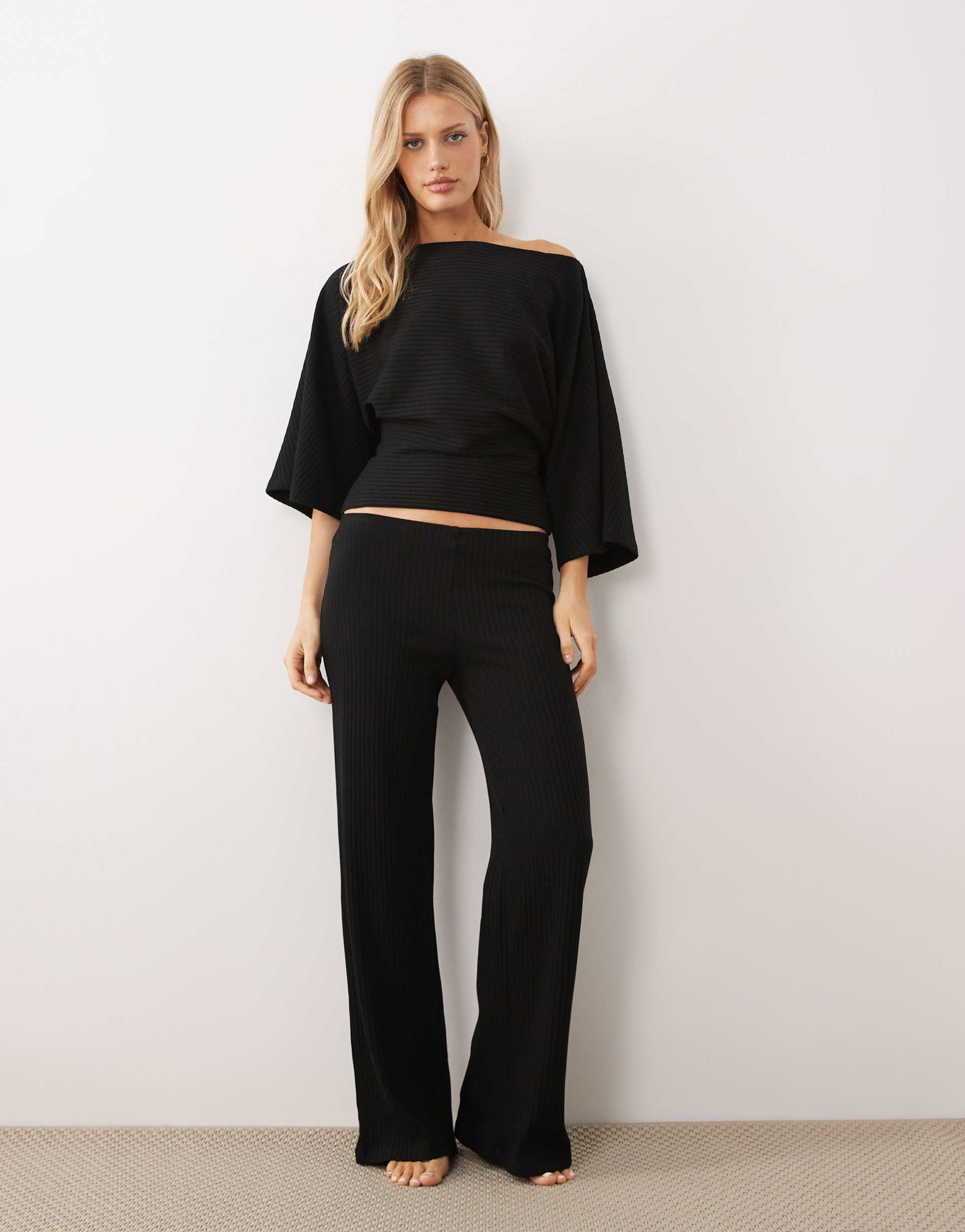 gina tricot rib knit pants in black - part of a set