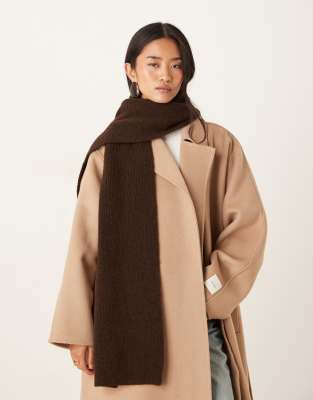 GINA TRICOT Gina Tricot rib knitted scarf in chocolate brown