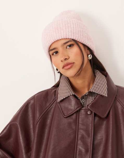 Gina Tricot ribbed beanie in light pink - view 1