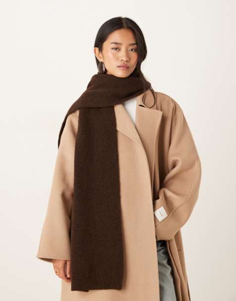 Gina Tricot ribbed knit scarf in chocolate brown - view 1