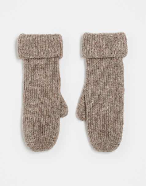 Gina Tricot ribbed mitten gloves in light beige melange - view 1
