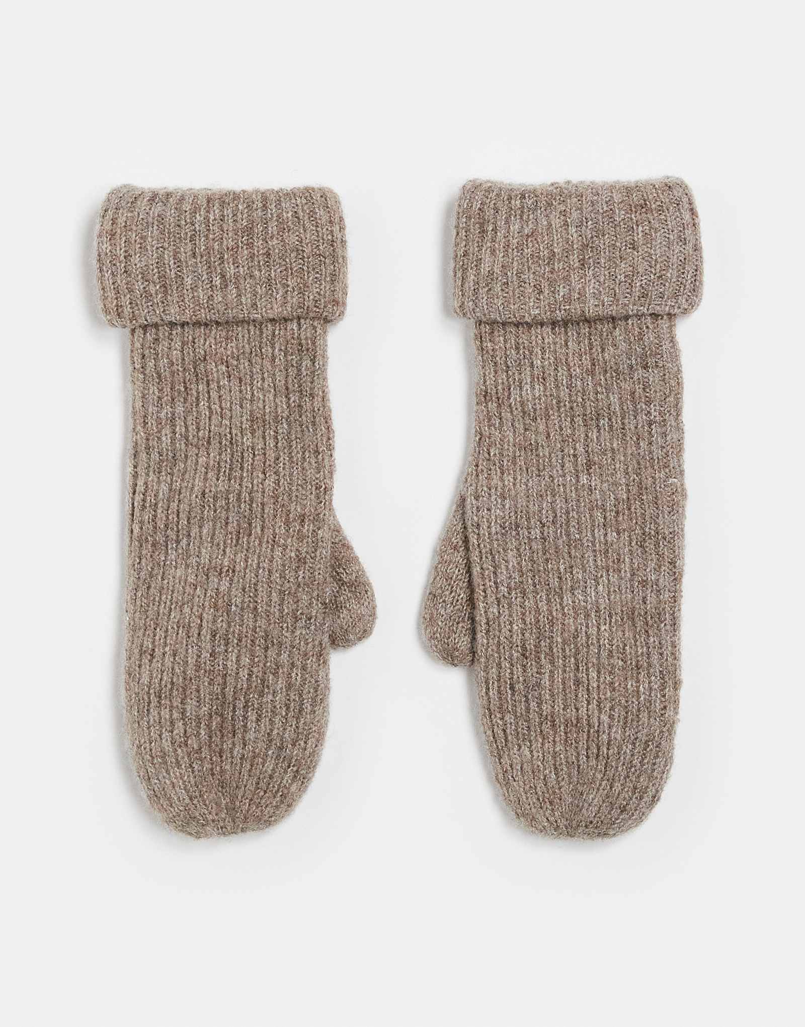 Трикотажные перчатки-варежки в рубчик от Gina из светло-бежевого меланжа