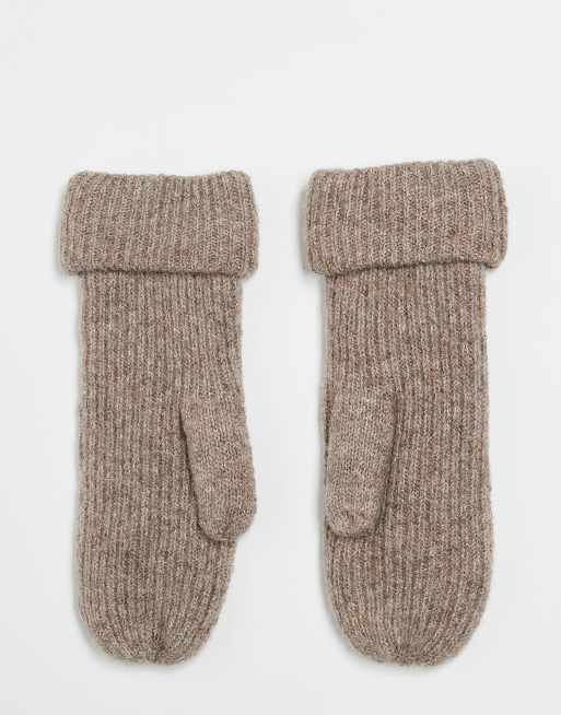 Gina Tricot ribbed mitten gloves in light beige melange, 2 of 3