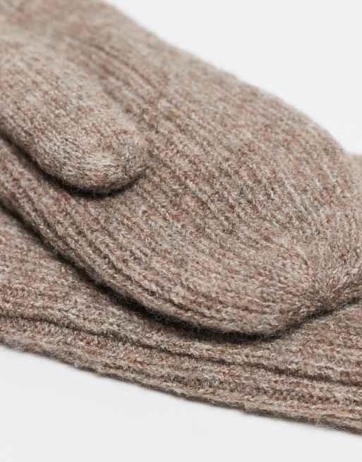 Gina Tricot ribbed mitten gloves in light beige melange, 3 of 3