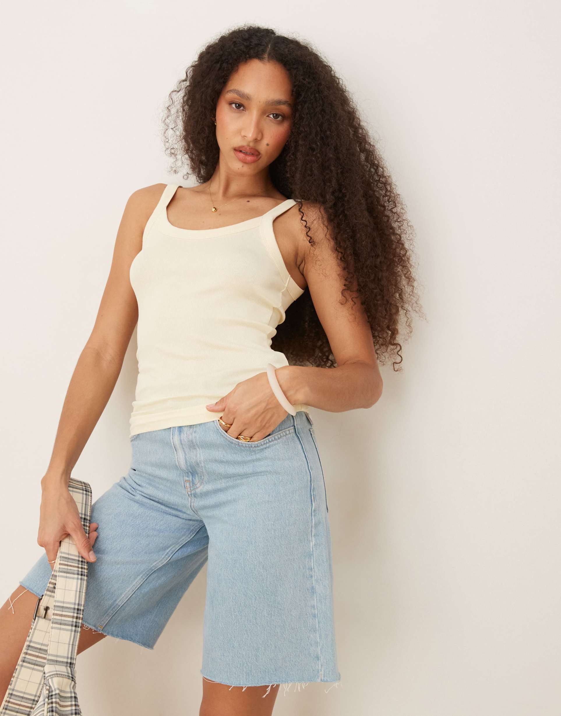 gina tricot ribbed tank top in buttermilk yellow