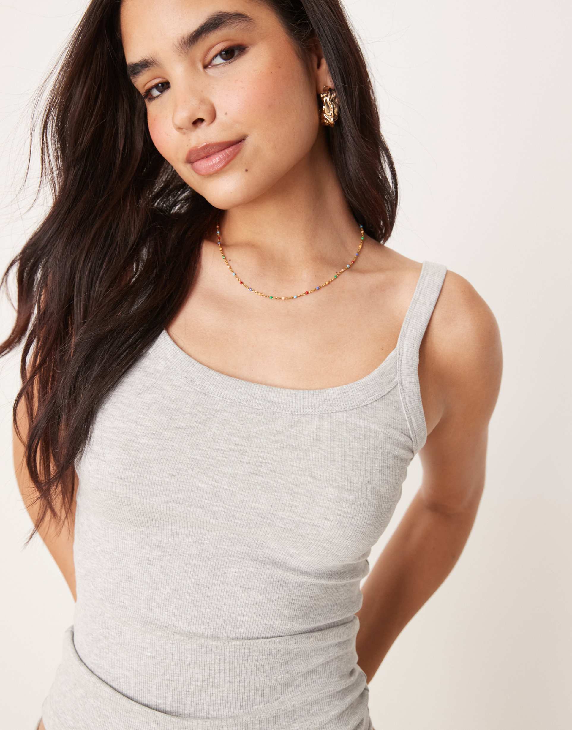 gina tricot ribbed tank top in gray melange