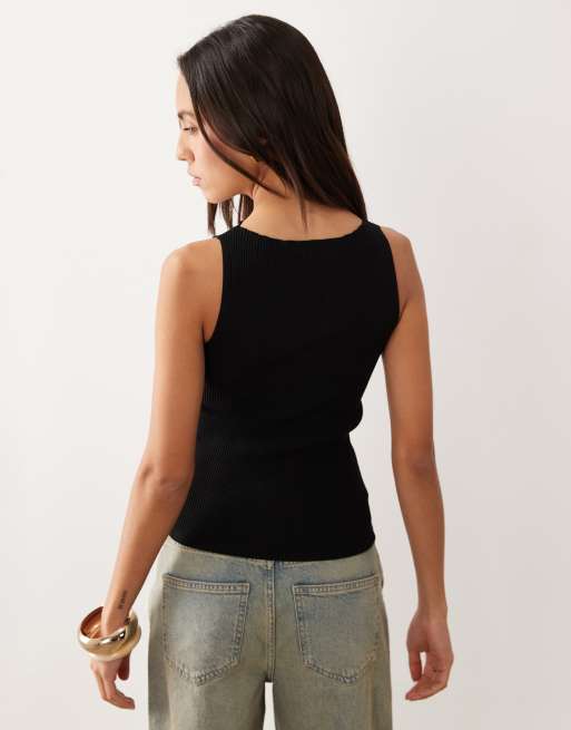 Gina Tricot ribstrikket singlet i sort, 4 af 4