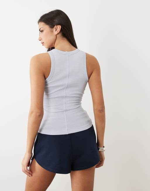 Gina Tricot rich cotton basic rib tank in light blue, 3 of 4