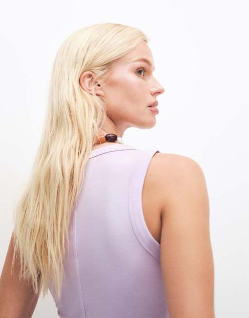 Gina Tricot rich cotton basic rib tank in lilac purple, 3 of 7