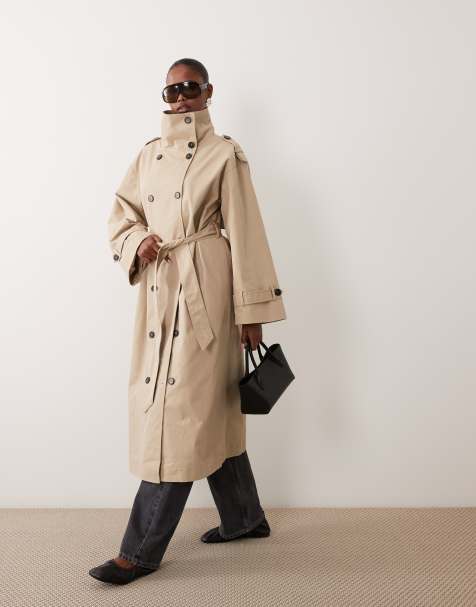 Gina Tricot rich cotton high neck trench coat in natural beige - view 1