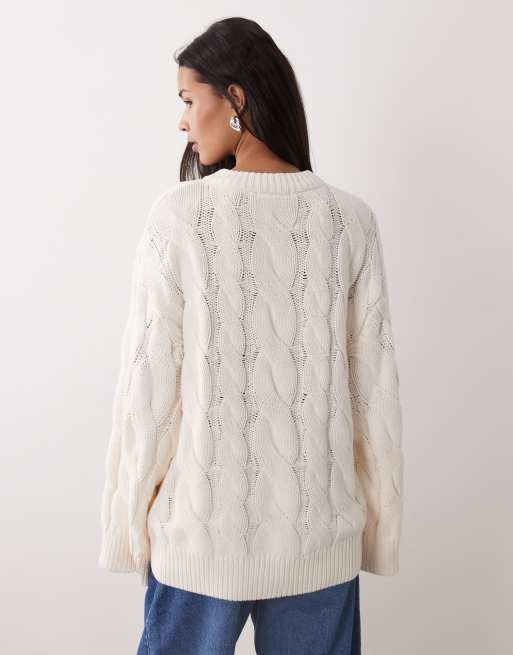 Gina Tricot rich cotton knit cable cardigan in white, 4 of 4