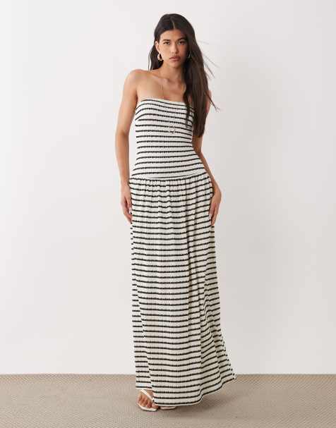 Gina Tricot - Robe bandeau longue à taille basse et rayures - Noir et blanc - view 1