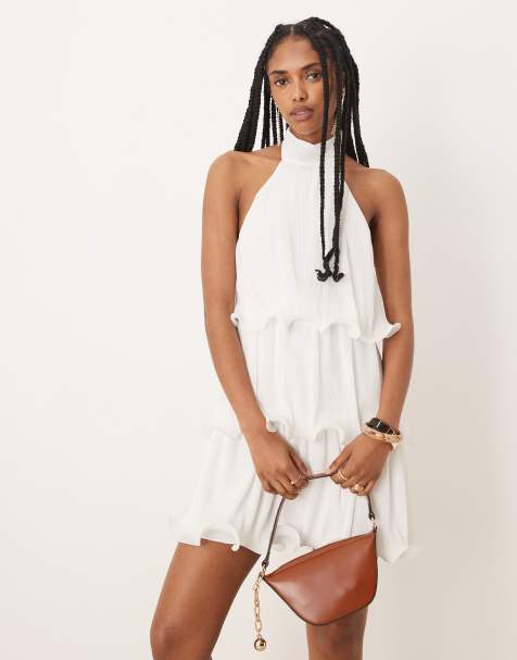 Gina Tricot - Robe courte à dos nu et bords ondoyants - Blanc cassé - view 1