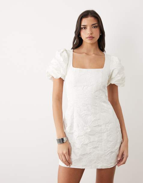 Gina Tricot - Robe courte à manches bouffantes et broderies - Blanc cassé - view 1