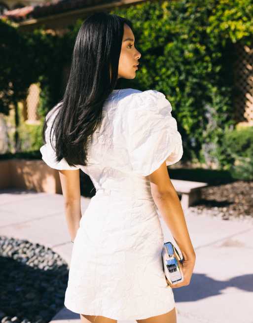 Gina Tricot - Robe courte à manches bouffantes et broderies - Blanc cassé , 2 de 6