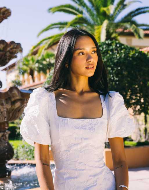 Gina Tricot - Robe courte à manches bouffantes et broderies - Blanc cassé , 4 de 6