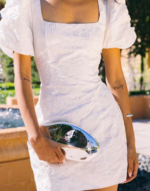Gina Tricot - Robe courte à manches bouffantes et broderies - Blanc cassé , 6 de 6