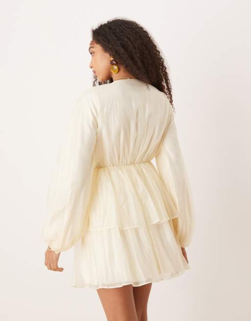 Gina Tricot - Robe courte à manches longues et col V - Jaune beurre, 4 de 4