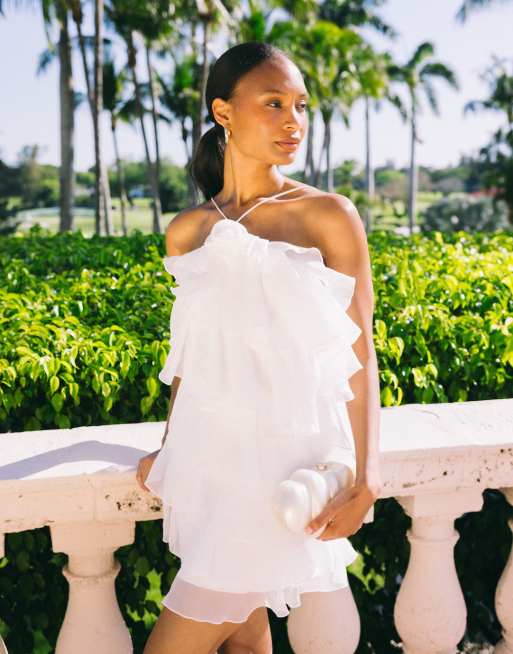 Gina Tricot - Robe courte à volants et détail fleur - Blanc , 4 de 4