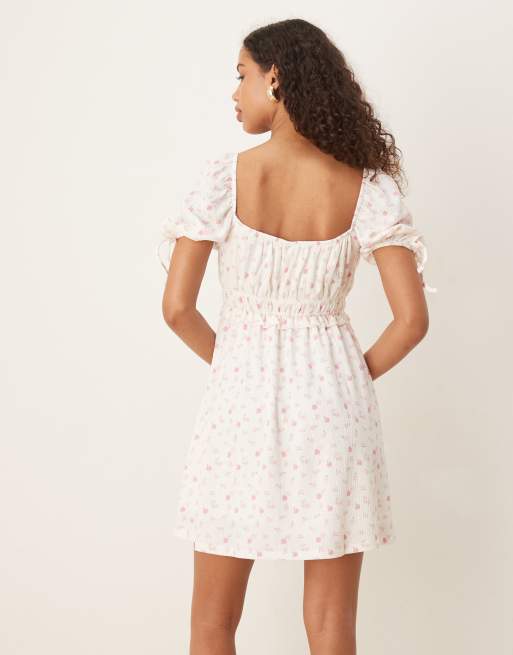 Gina Tricot - Robe courte bouffante à manches courtes - Rose à petites fleurs, 2 de 4