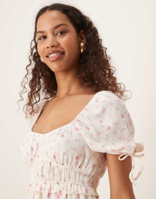 Gina Tricot - Robe courte bouffante à manches courtes - Rose à petites fleurs, 3 de 4