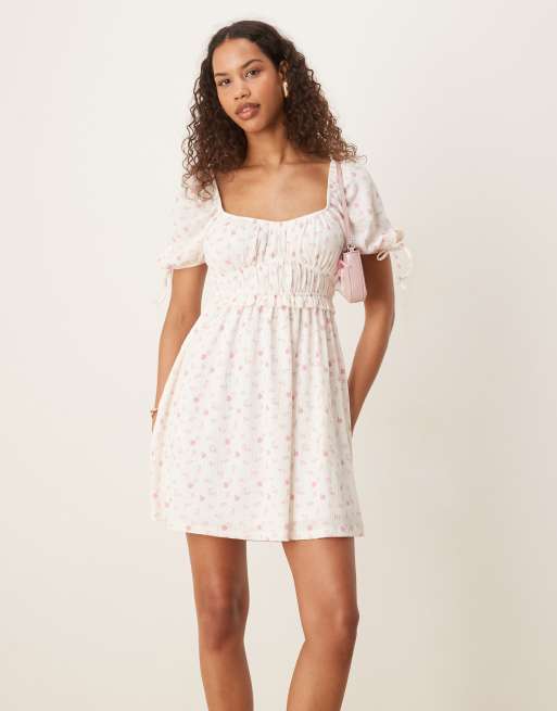 Gina Tricot - Robe courte bouffante à manches courtes - Rose à petites fleurs, 4 de 4
