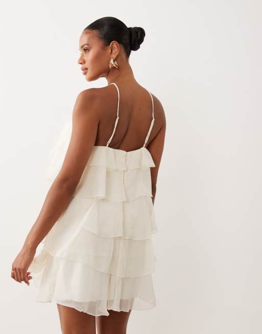 Gina Tricot - Robe courte dos nu à volants avec grosse rose - Blanc cassé, 4 de 4