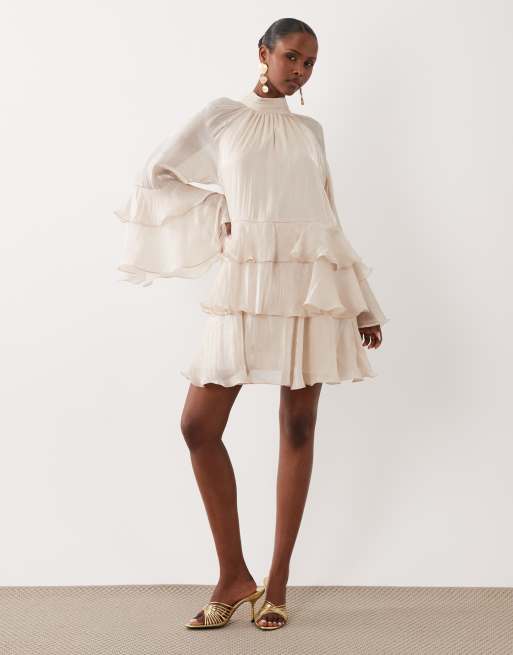 Gina Tricot - Robe courte fluide à volants - Doré clair, 2 de 4