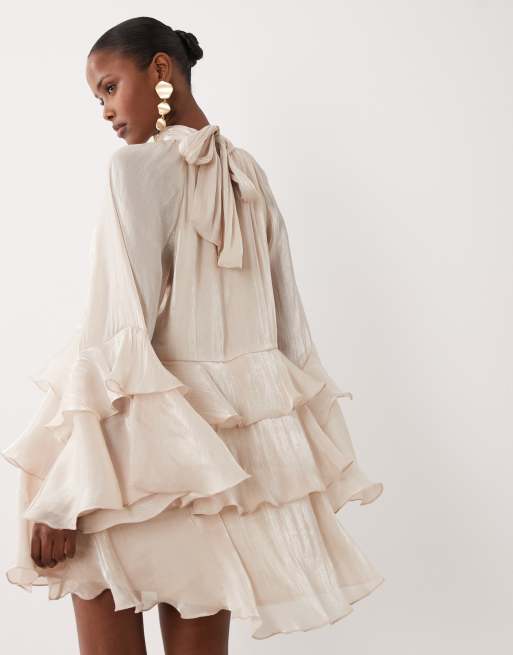 Gina Tricot - Robe courte fluide à volants - Doré clair, 4 de 4