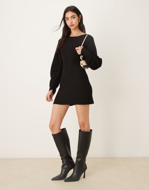 Gina Tricot - Robe courte structurée en maille à manches longues - Noir - view 1