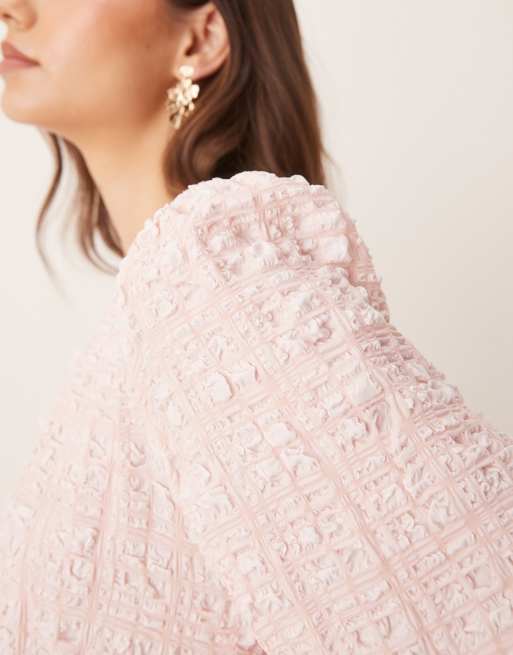Gina Tricot - Robe courte texturée avec dos nu noué et manches volumineuses - Rose, 2 de 4