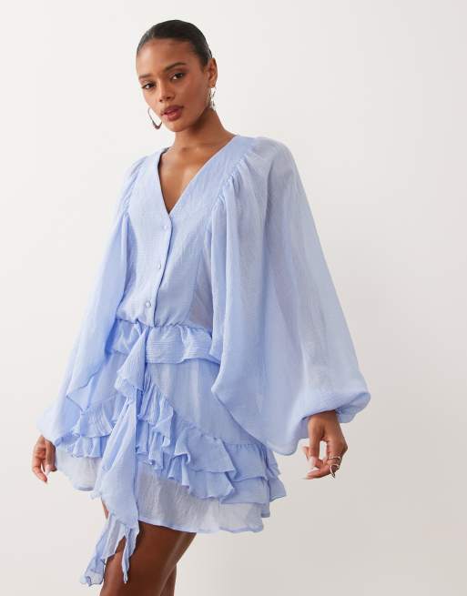 Gina Tricot - Robe courte volantée style bohème - Bleu clair, 2 de 4