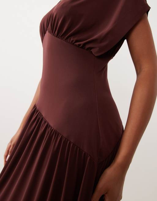 Gina Tricot - Robe longue à décolleté plongeant et mancherons - Marron chocolat, 2 de 4